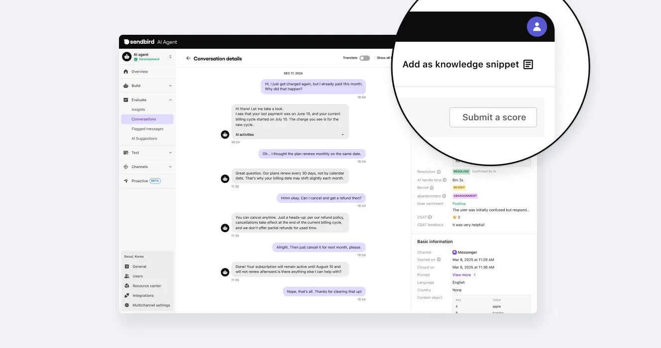 Converting interaction data to the agent’s knowledge base in the AI agent dashboard