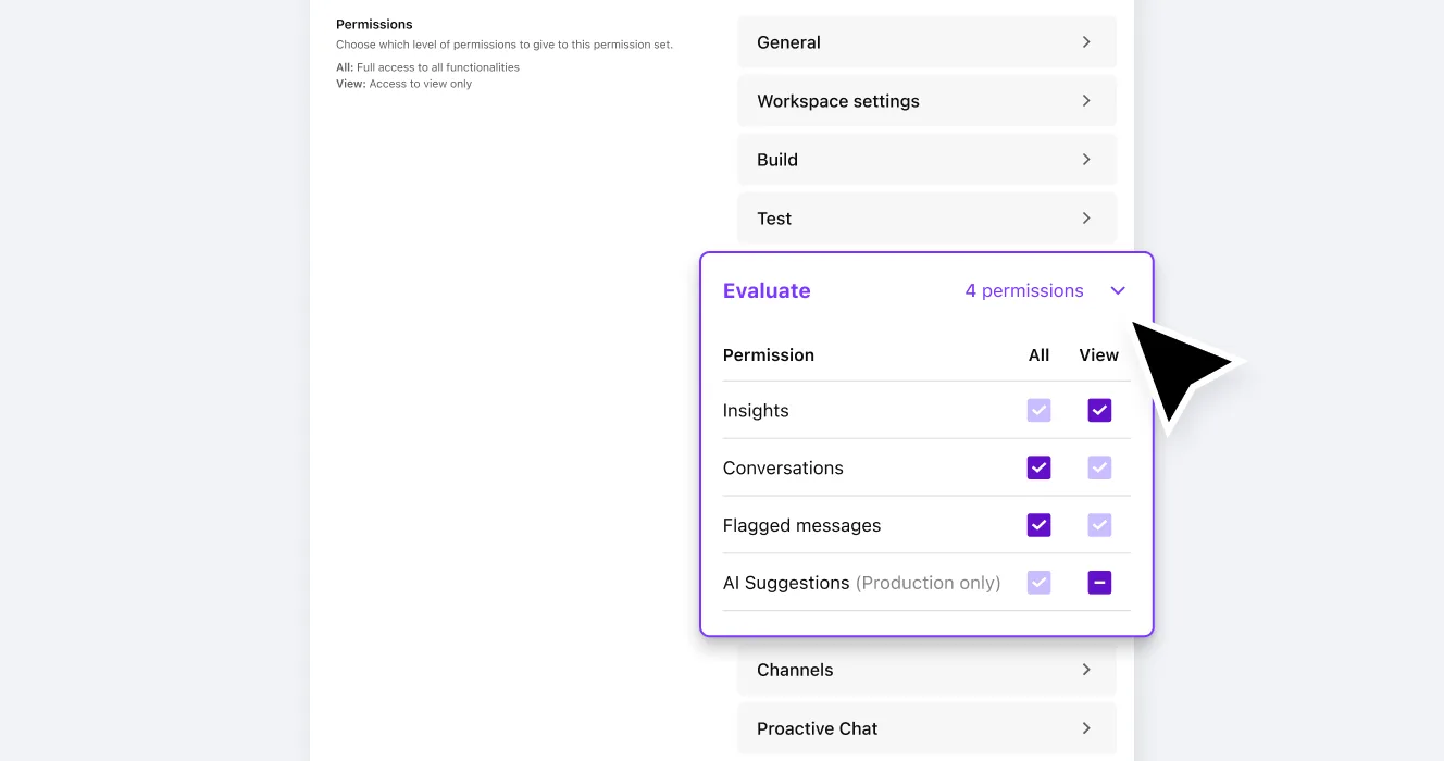 Creating roles and permissions in the Sendbird AI agent builder