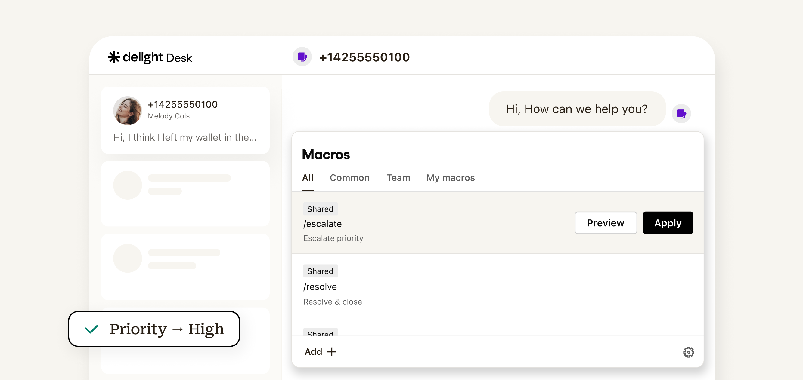 Delight Desk updates: Macros, voice handoff, and one queue for every channel