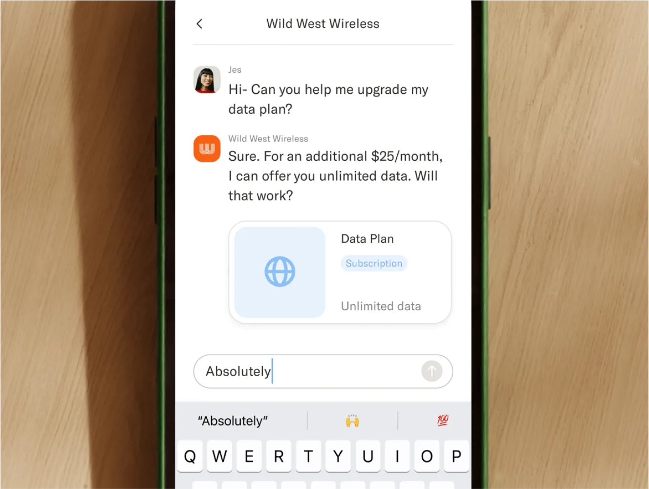 Sierra’s AI agent engages a customer on mobile with a personalized upgrade offer.