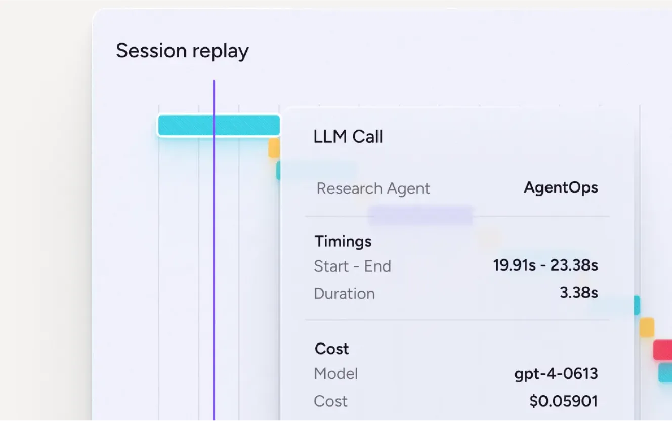AgentOps AI session replays help developers debug issues and improve agent performance in real time.