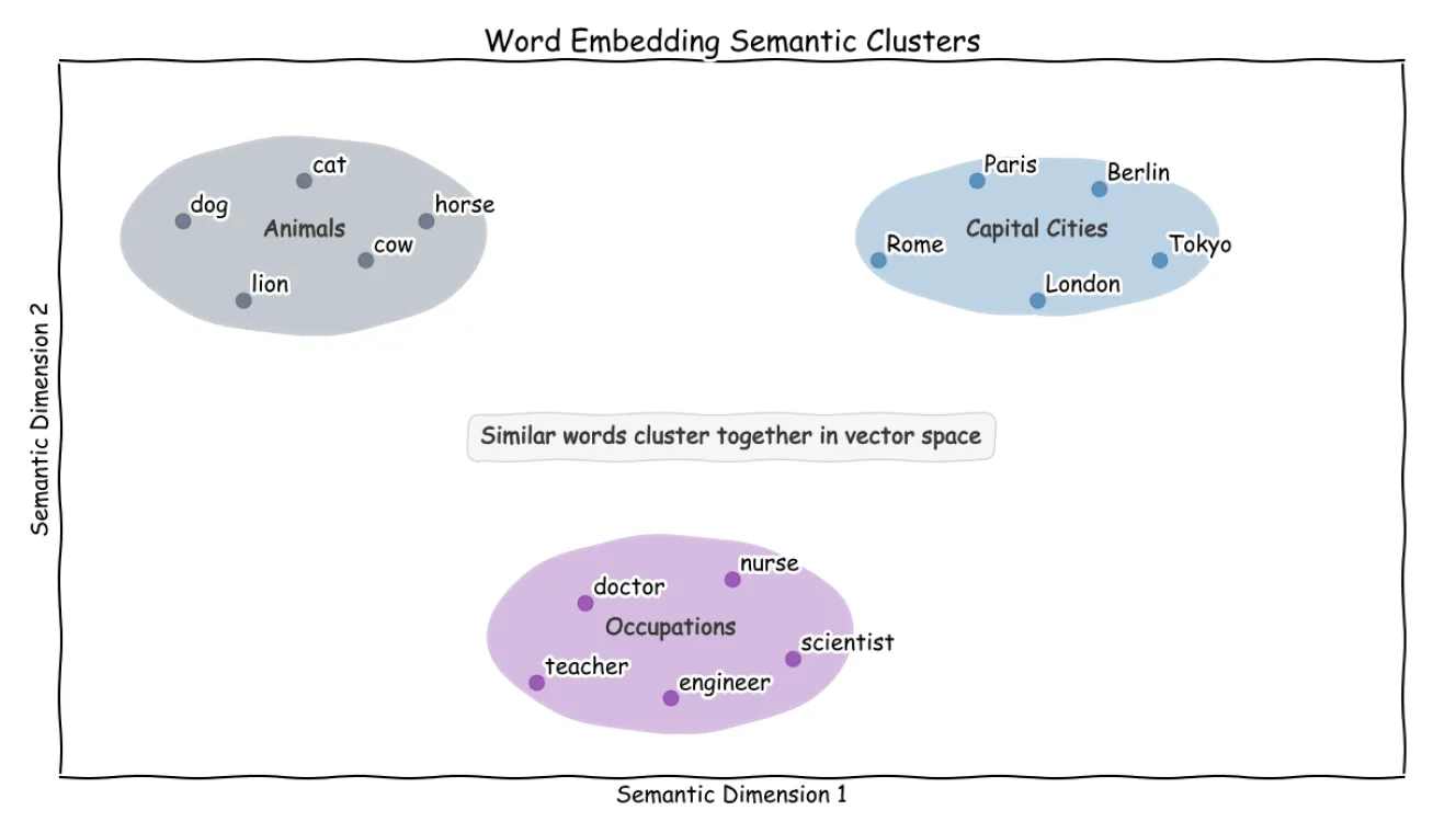 2D example of how word embeddings capture meaning