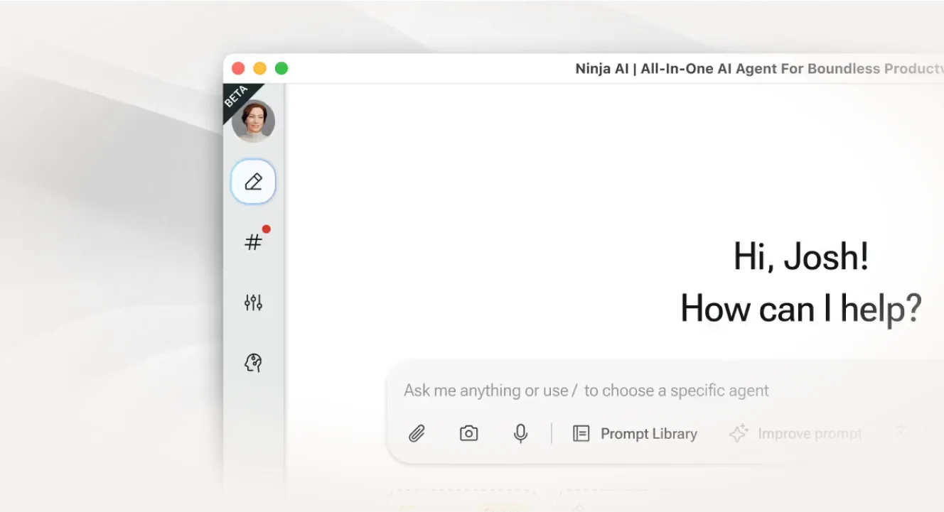 NinjaTech AI’s agent platform welcomes users with a personalized home screen.