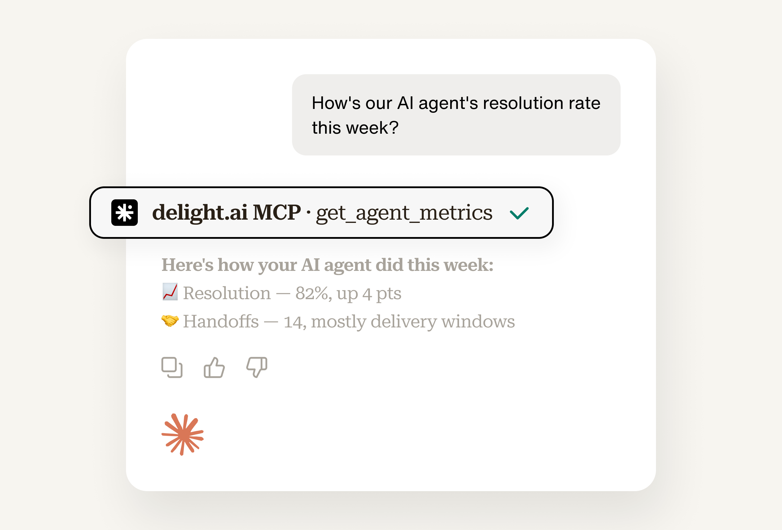 User asking an AI agent about weekly resolution rate