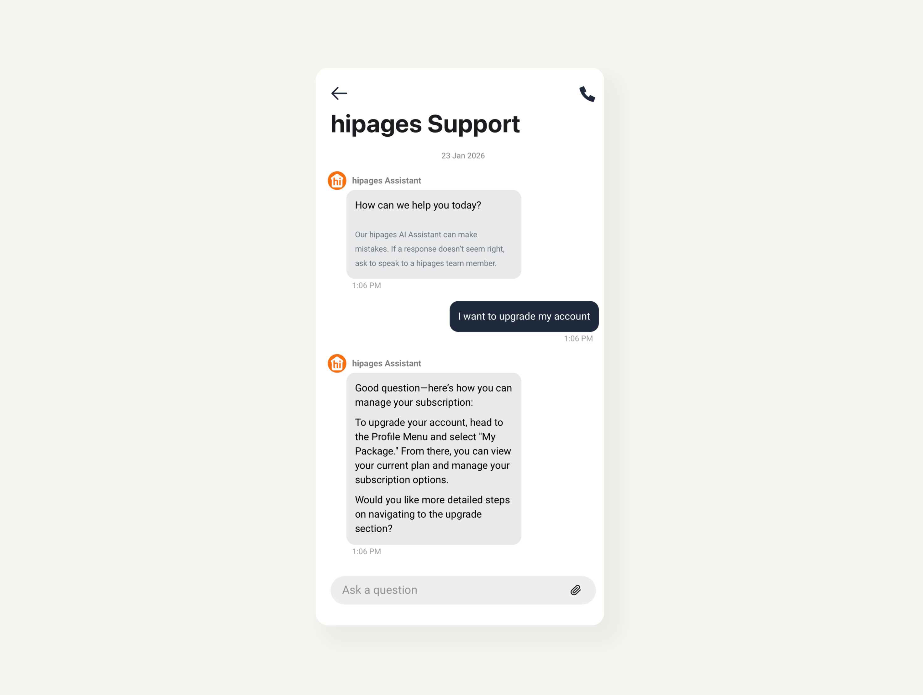 hipages support chat