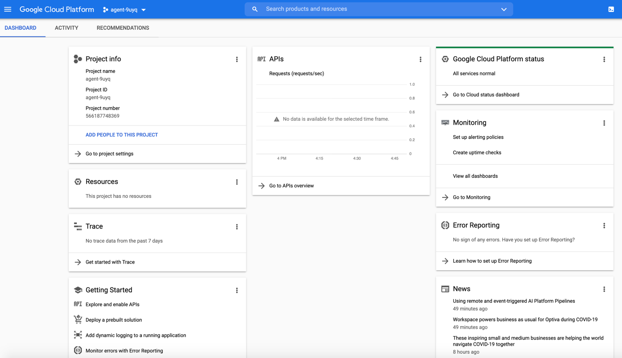 Accessing the Google API console