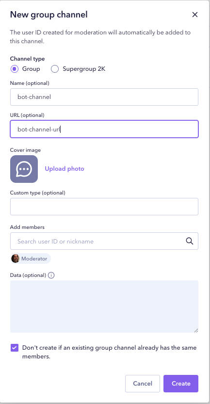Create group channel from Sendbird Dashboard