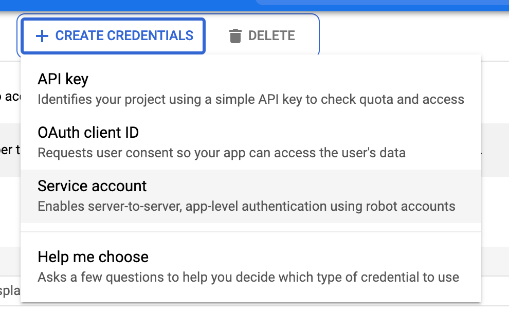 Creating credentials for your service account