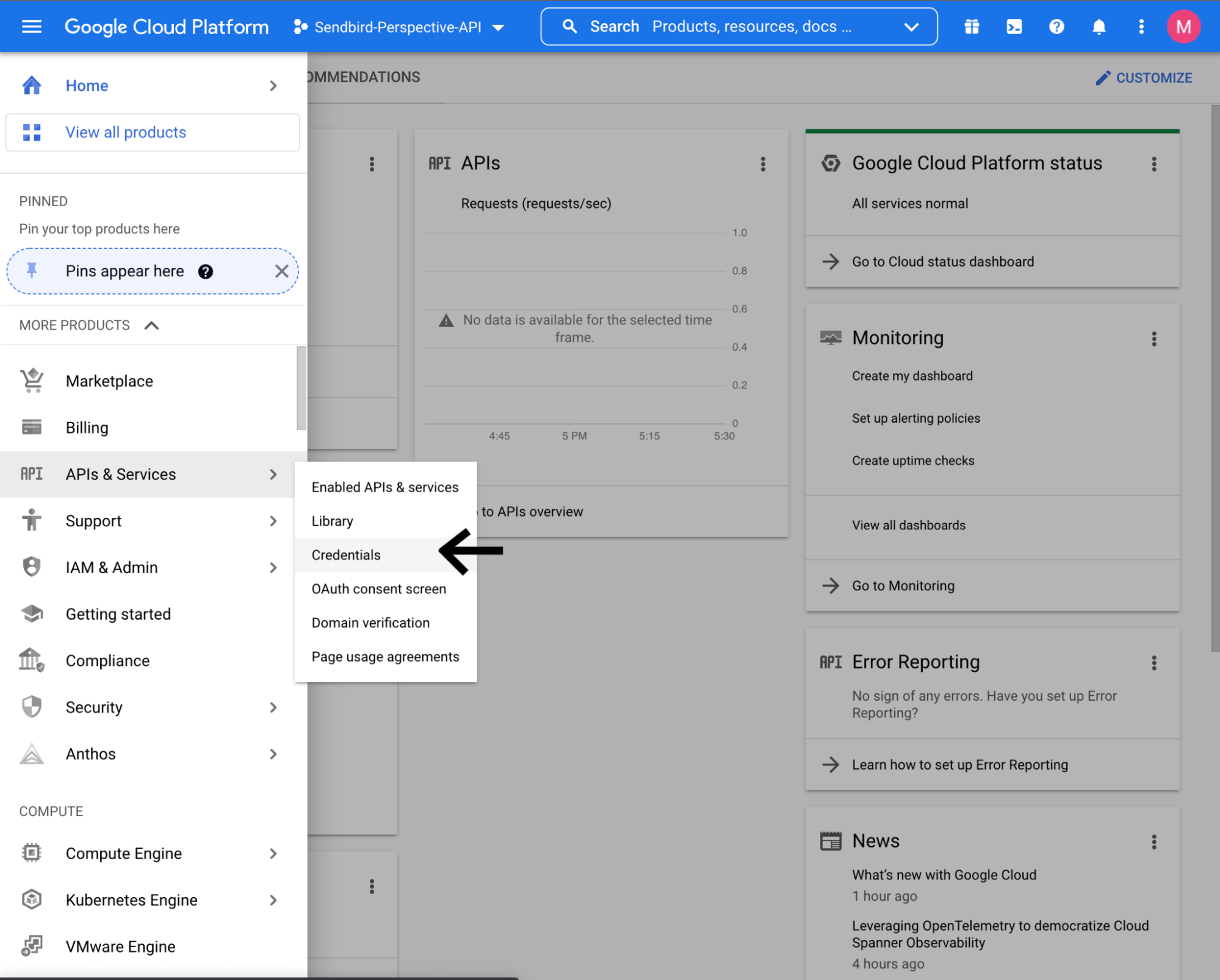 Google Cloud Platform navigation menu