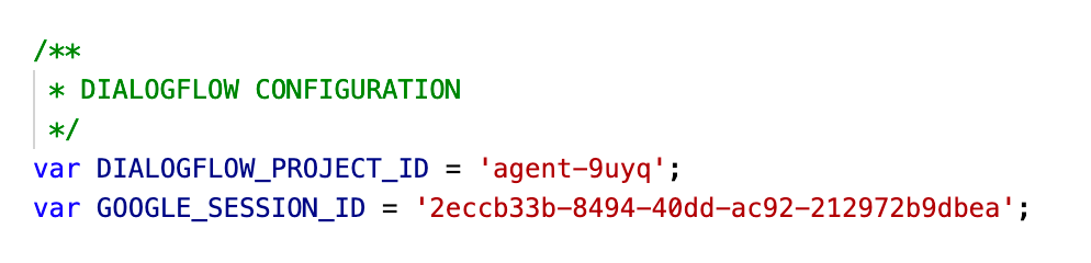 Define the Dialogflow project ID and authorization token