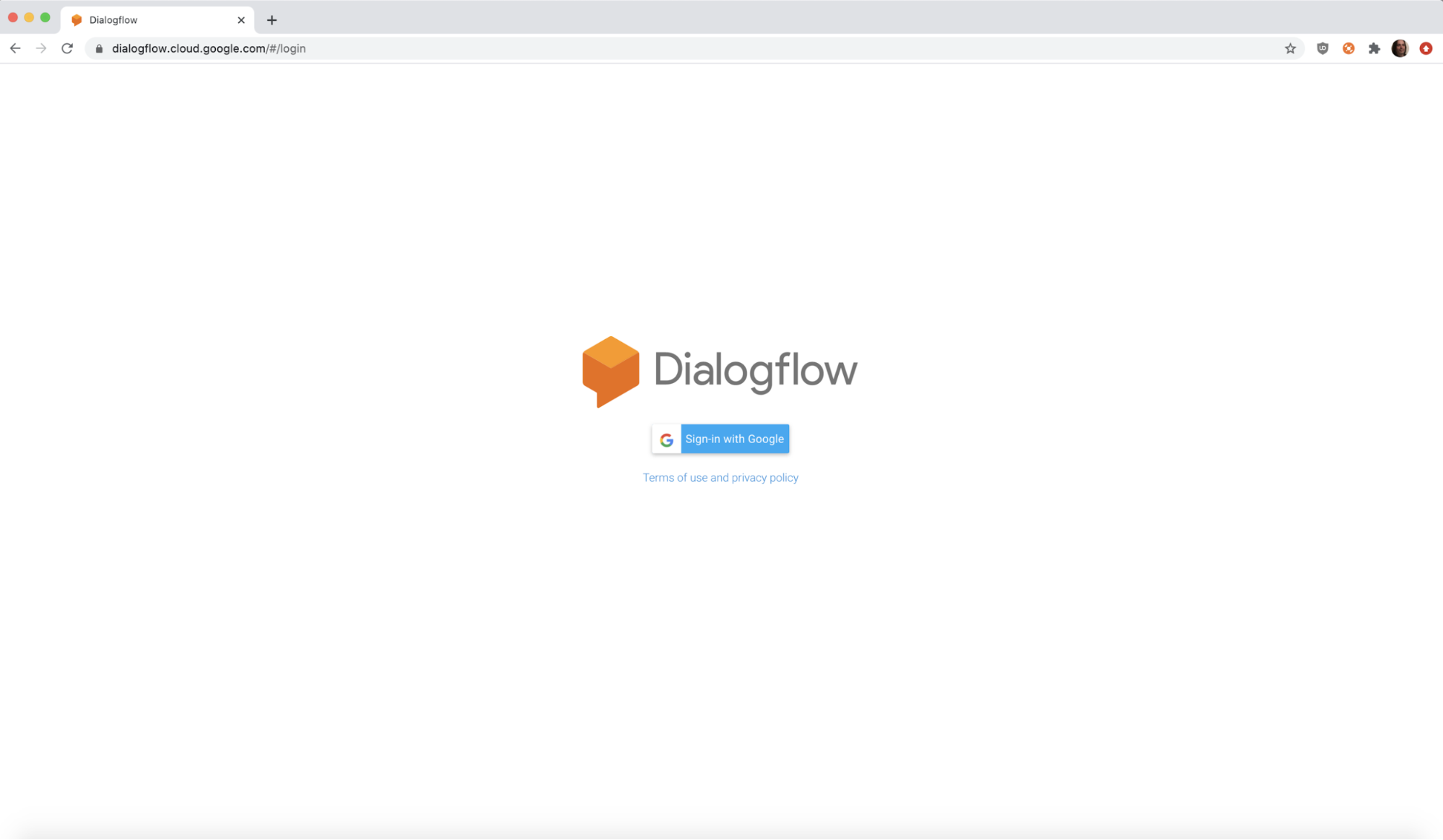 Dialogflow login screen