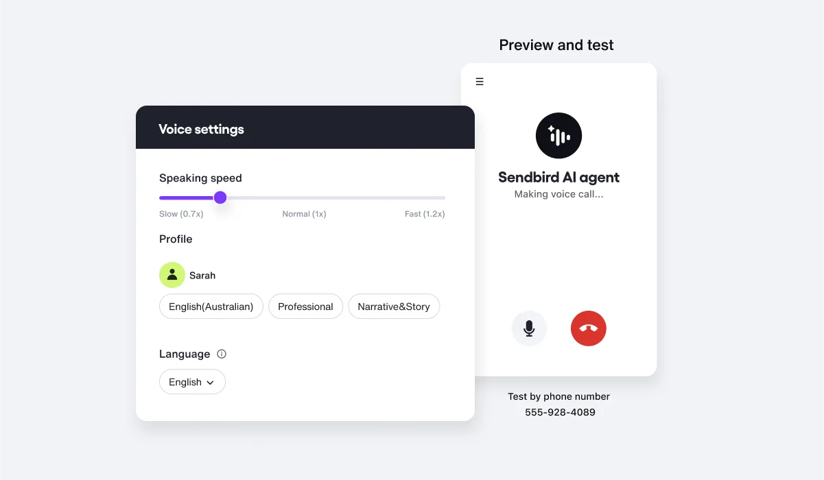 Sendbird AI voice agent settings