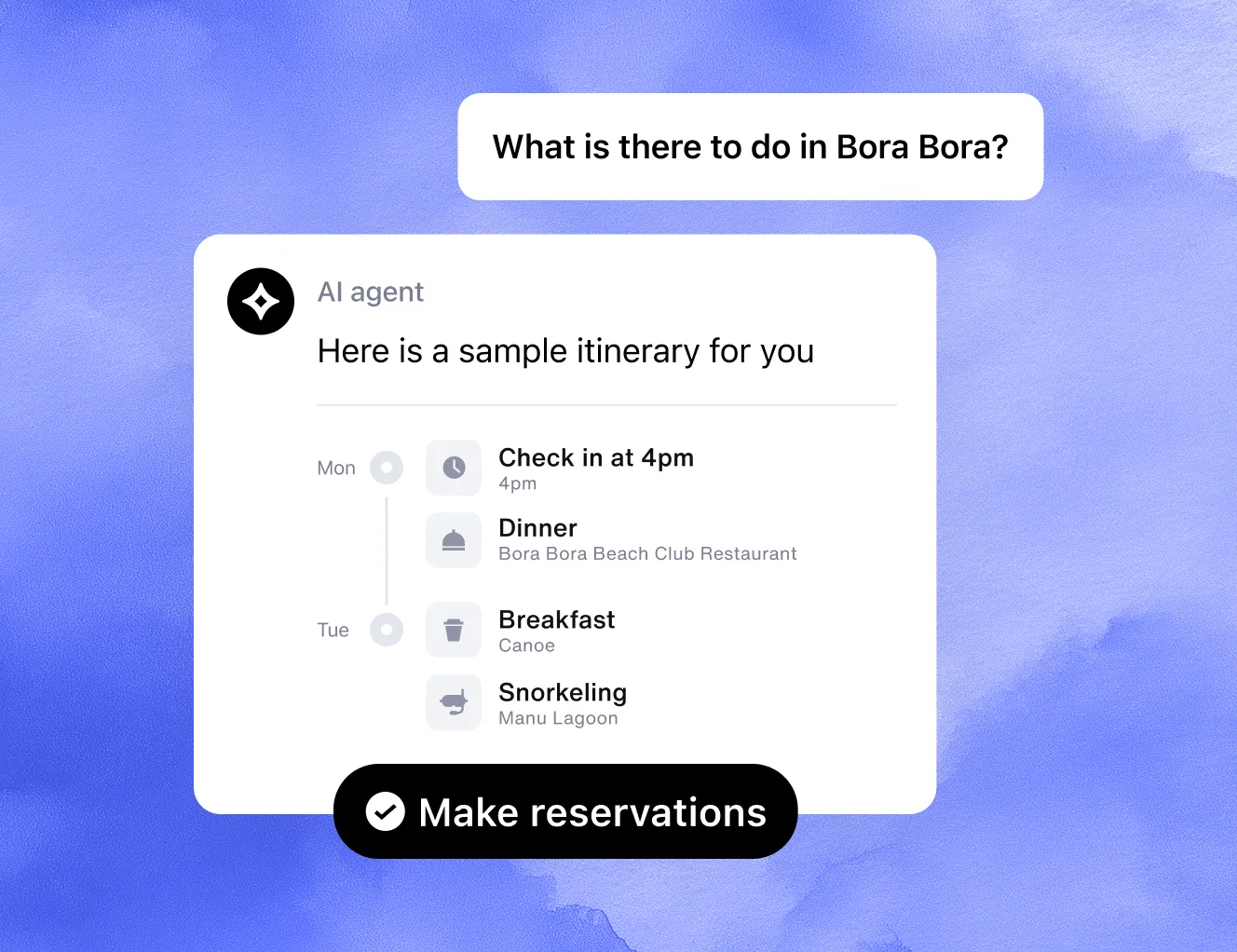 Sendbird AI agent produces a smart travel itinerary for customer