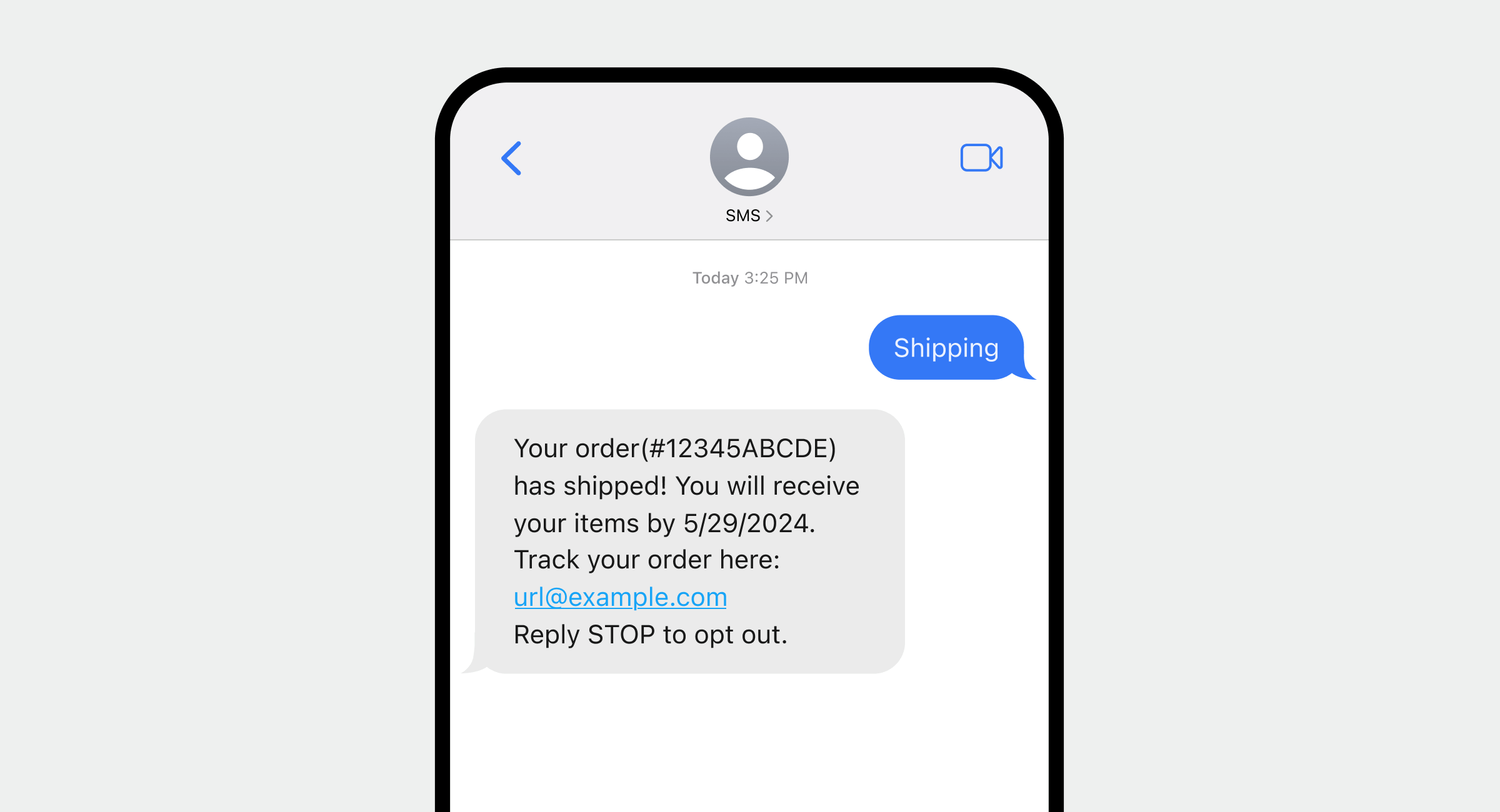 A screenshot depicting an SMS for ecommerce