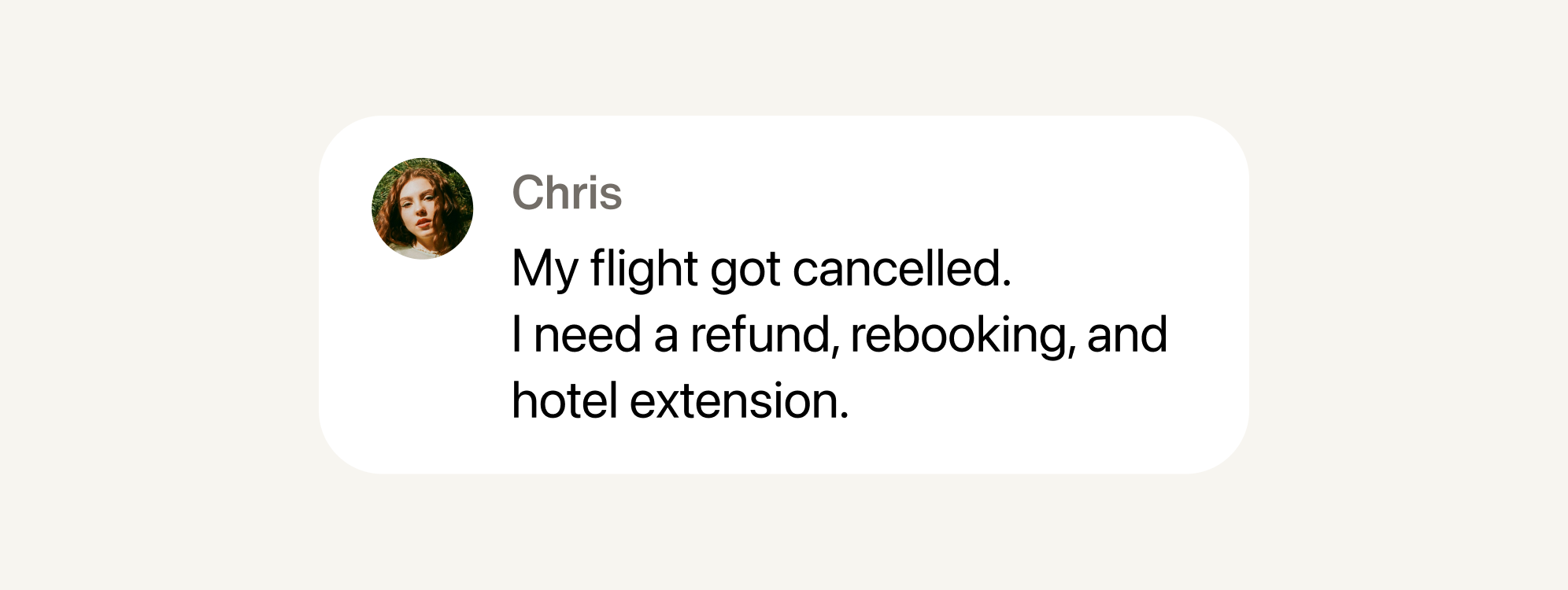 A message from Chris about their flight being cancelled