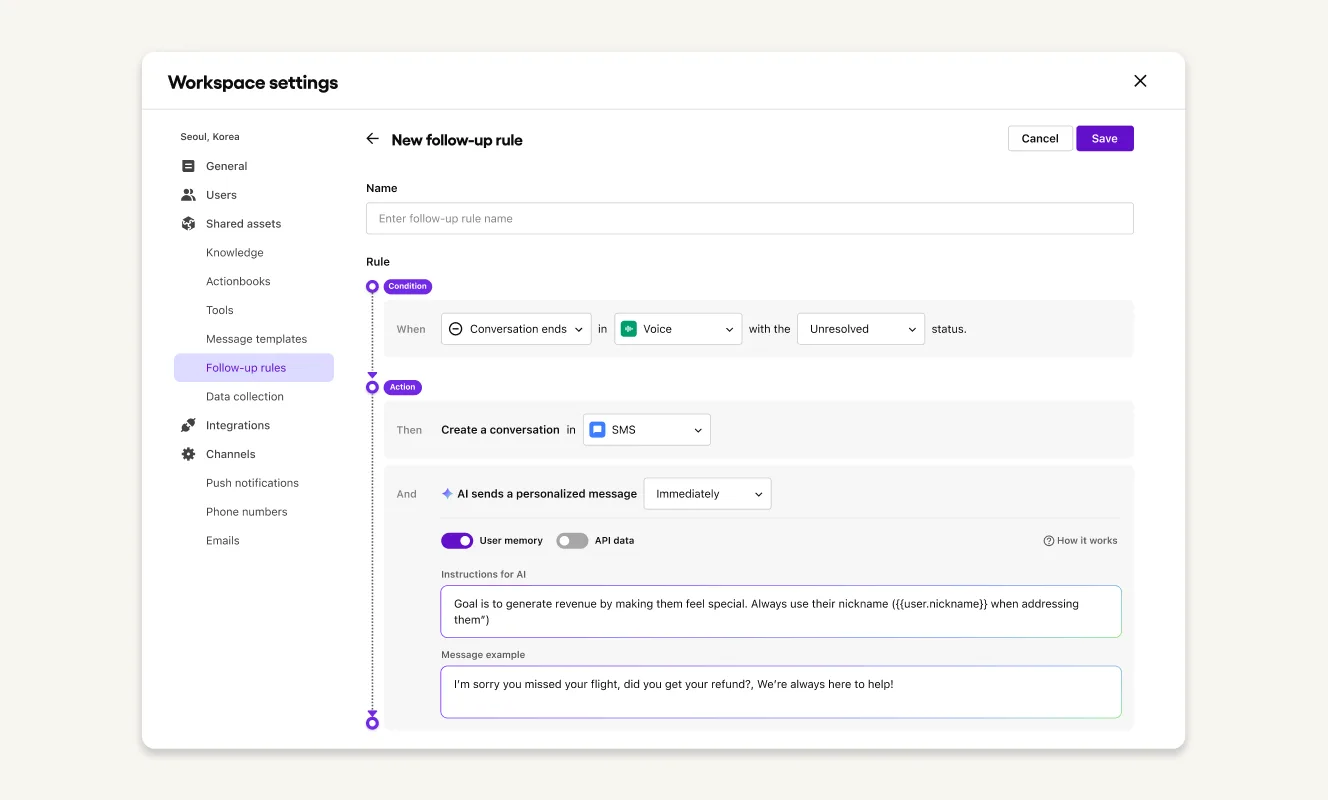 Adding a new follow-up rule in workplace settings