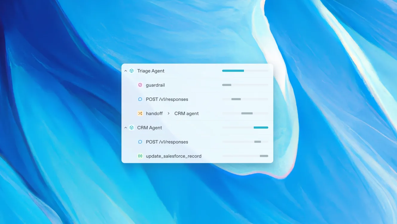 OpenAI AI agent builder showing agent workflow creation interface on blue background
