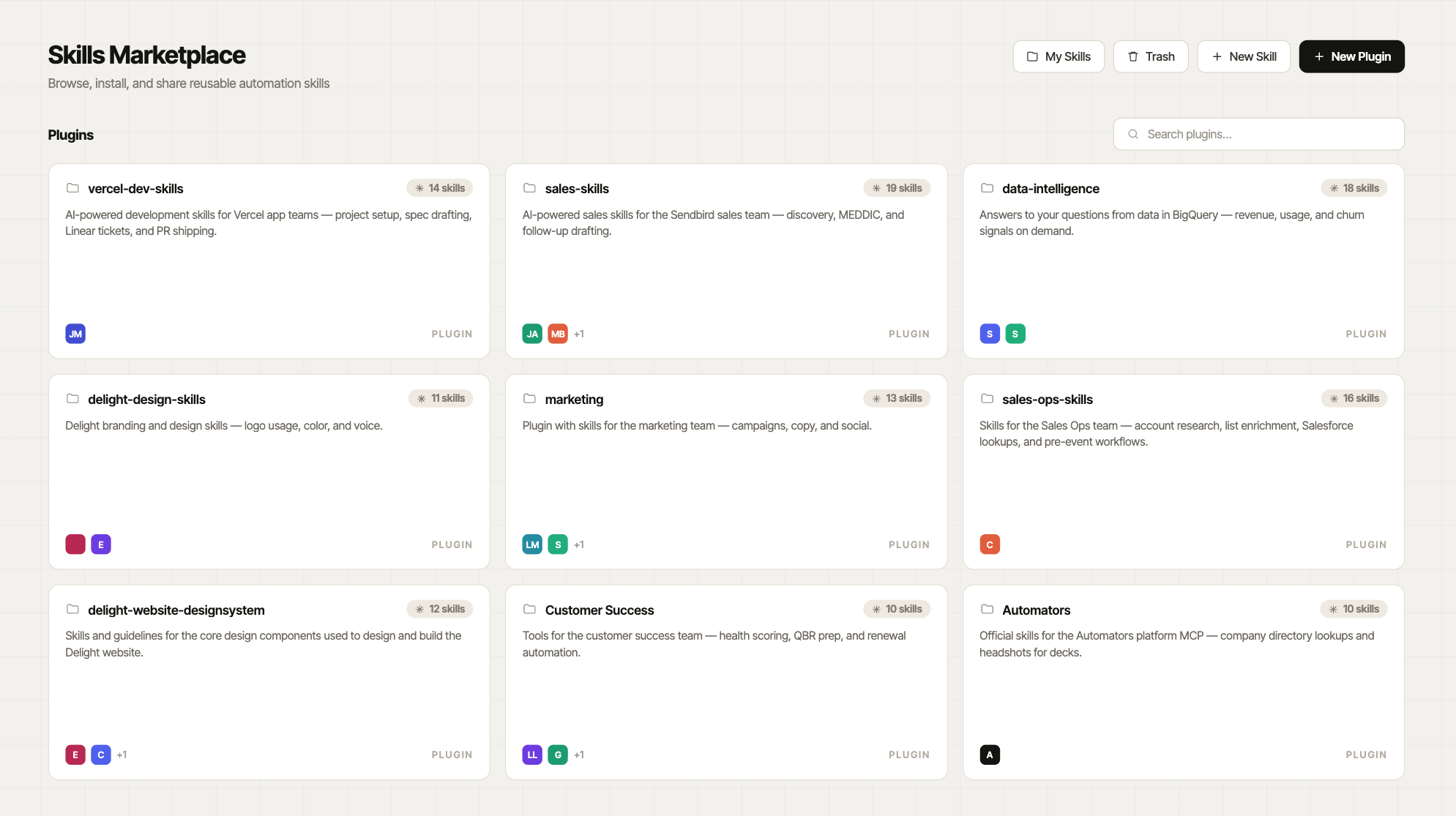 skills marketplace with reusable automation skills