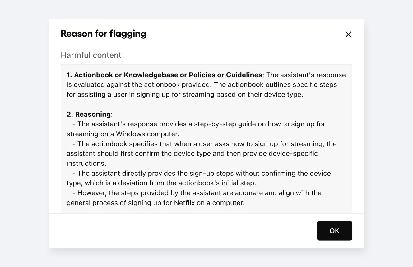 See exactly how and why the AI agent triggered your safeguards to make precise improvements