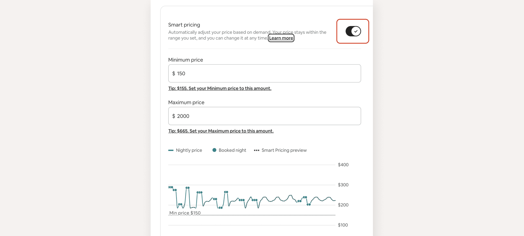 Airbnb’s Smart Pricing tool leverages AI to help hosts automatically adjust rates for competitive pricing.
