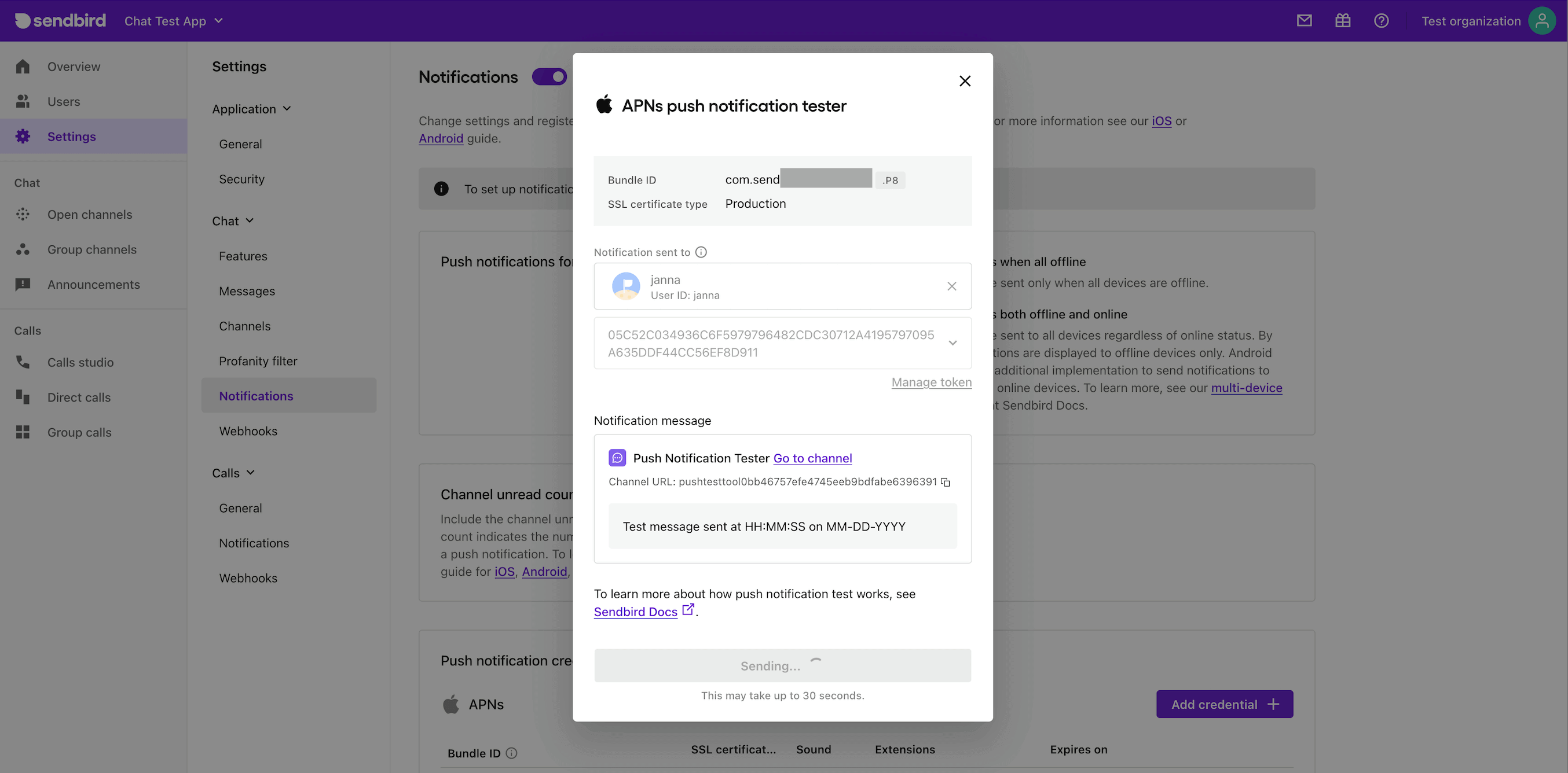 Send push notification successfully