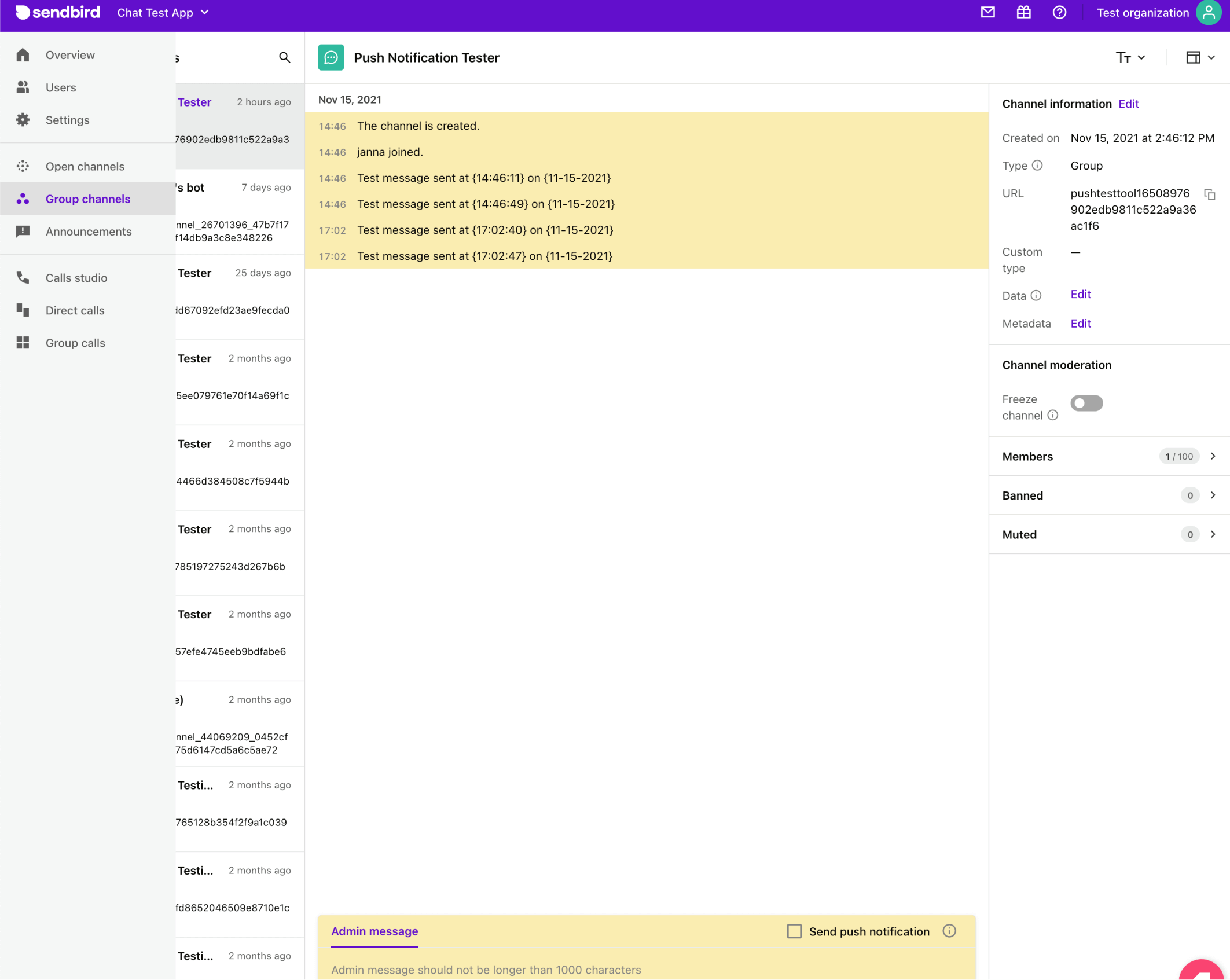 Sendbird dashboard and moderation tools