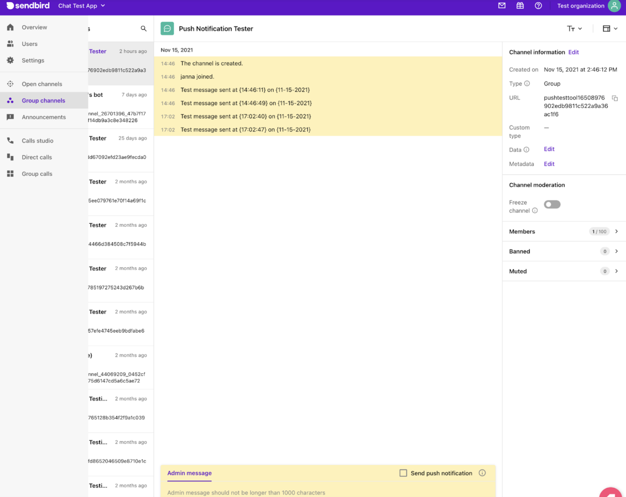 Admin message send push notification