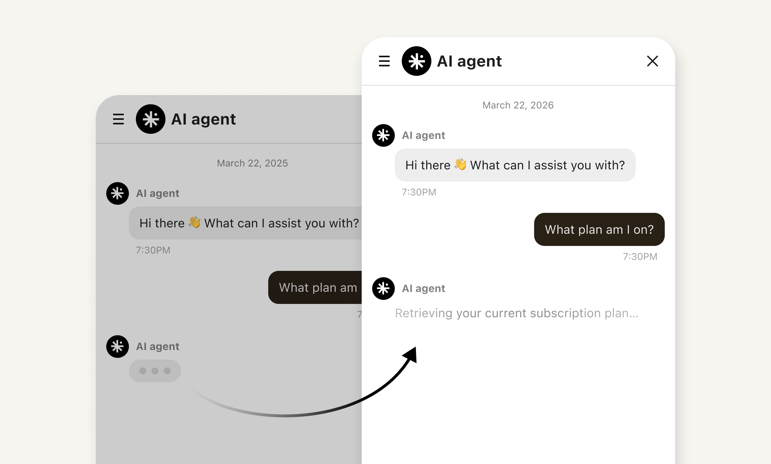 AI agent conversation with a user
