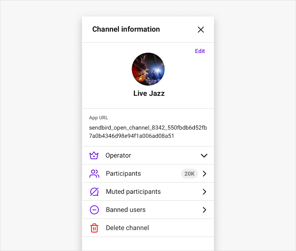 The default UI of channel settings