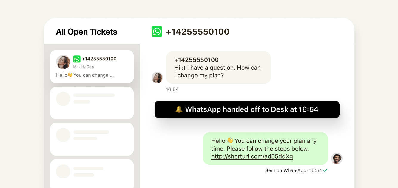 WhatsApp Handoff Support: When a conversation needs a human, you're already in the right channel