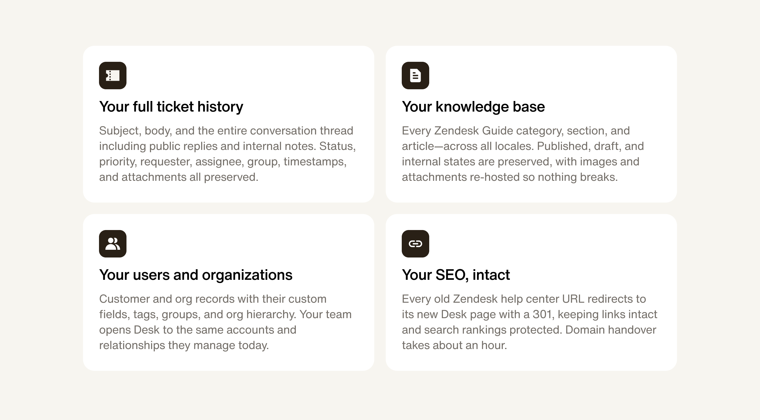 What components migrate to Delight Desk from Zendesk